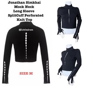 #T97 Jonathan Simkhai Mock Neck Long Sleeve SplitCuff Knit Top SZ M $345